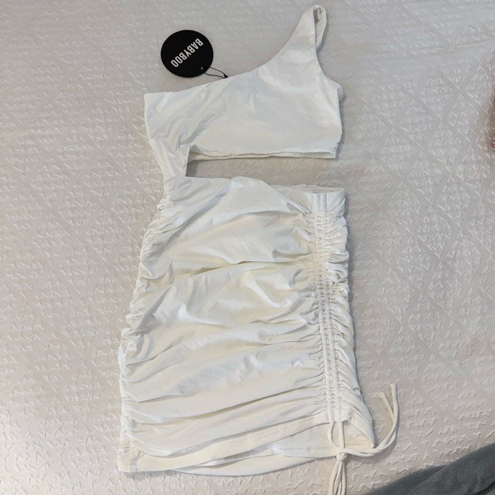 White One-Shoulder Ruched Dress